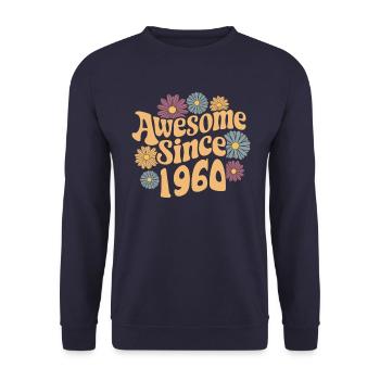 Awesome Since 1960 Retro Blumen Geburtstag - Unisex Pullover - Navy - Vorne - Alina (178cm) & Michal (187cm)