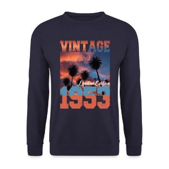 1953 Vintage Limited Edition Palmen Geboren 1953 - Unisex Pullover - Navy - Vorne - Alina (178cm) & Michal (187cm)