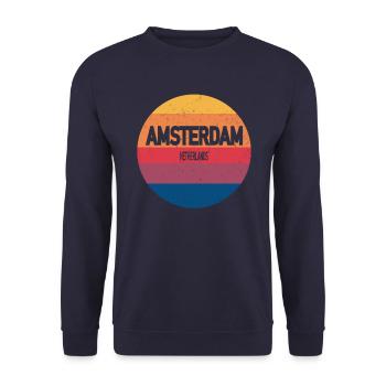 Amsterdam Retro Sunset Souvenir Niederlande - Unisex Pullover - Navy - Vorne - Alina (178cm) & Michal (187cm)