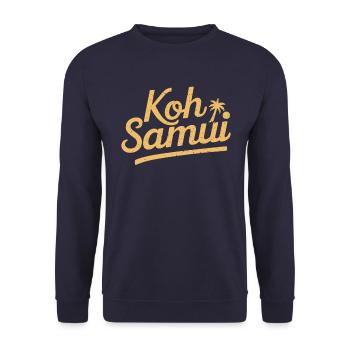 Koh Samui Souvenir with Palm Tree Motif - Unisex Sweatshirt - navy - Front - Alina (178cm) & Michal (187cm)