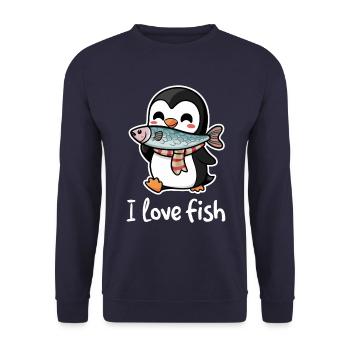 Penguin Fish Restaurant Lover I Love Fish - Unisex Sweatshirt - navy - Front - Alina (178cm) & Michal (187cm)