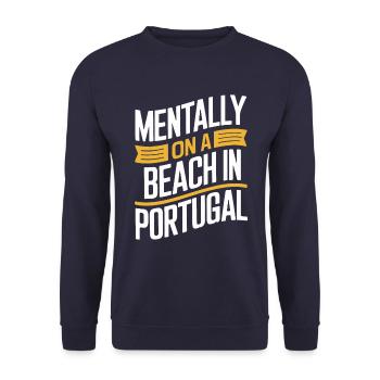 Mentally On A Beach In Portugal Souvenir - Unisex Sweatshirt - navy - Front - Alina (178cm) & Michal (187cm)