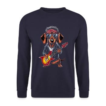 Teckel en costumes avec guitare - Sweat-shirt Unisexe - marine - Devant - Alina (178cm) & Michal (187cm)