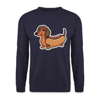 Dackel In Kostümen Lustiger Hot Dog - Unisex Pullover - Navy - Vorne - Alina (178cm) & Michal (187cm)