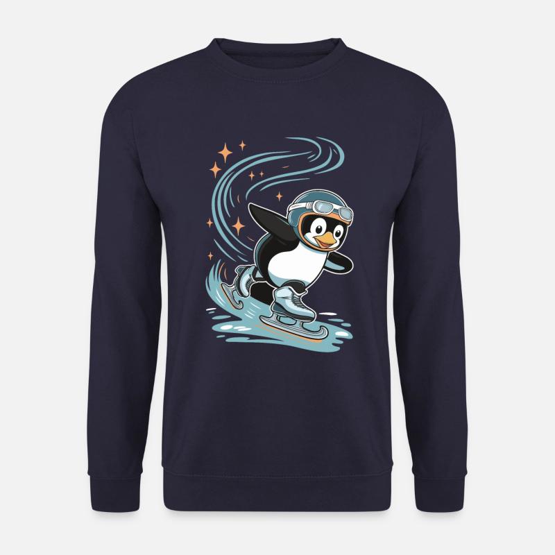 Pinguin Auf Schlittschuhen Mit Helm - Unisex Pullover - Navy