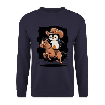 Cowboy Penguin Rides On A Horse - Unisex Sweatshirt - navy - Front - Alina (178cm) & Michal (187cm)
