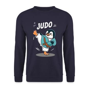 Judo Penguin Funny Cartoon Motif - Unisex Sweatshirt - navy - Front - Alina (178cm) & Michal (187cm)