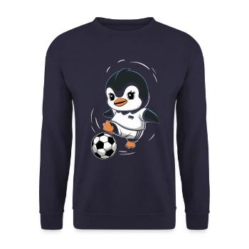 Dessin animé de joueur de football pingouin - Sweat-shirt Unisexe - marine - Devant - Alina (178cm) & Michal (187cm)