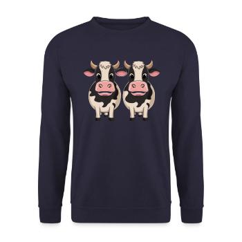 Zwei Süße Kühe Cartoon Illustration - Unisex Pullover - Navy - Vorne - Alina (178cm) & Michal (187cm)