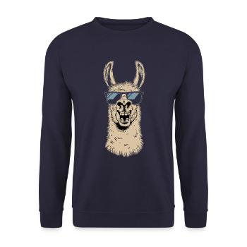 Funny llama with sunglasses in cartoon style - Unisex Sweatshirt - navy - Front - Alina (178cm) & Michal (187cm)