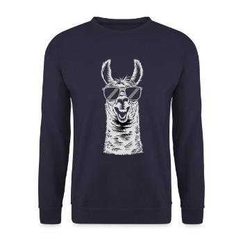 Cool llama with sunglasses - Unisex Sweatshirt - navy - Front - Alina (178cm) & Michal (187cm)
