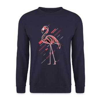 Abstrakter Flamingo Mit Geometrischen Linien - Unisex Pullover - Navy - Vorne - Alina (178cm) & Michal (187cm)