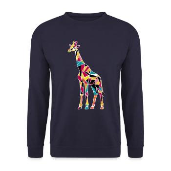 Bunte Giraffenmosaik Kunstwerk - Unisex Pullover - Navy - Vorne - Alina (178cm) & Michal (187cm)
