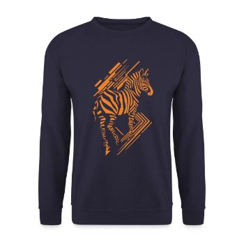 Modernes Zebra-Muster in Orange - Unisex Pullover - Navy - Vorne - Alina (178cm) & Michal (187cm)