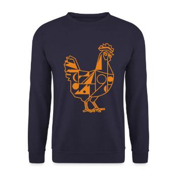 Geometric Farm Animal Graphic: Chicken in Orange - Unisex Sweatshirt - navy - Front - Alina (178cm) & Michal (187cm)