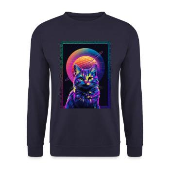 Animal Art Planète Fantasy Œuvre d’art Chat devant Saturne - Sweat-shirt Unisexe - marine - Devant - Alina (178cm) & Michal (187cm)
