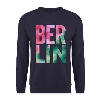 Berlin Souvenir Aquarell Schriftzug - Unisex Pullover - Navy - Vorne - Alina (178cm) & Michal (187cm)