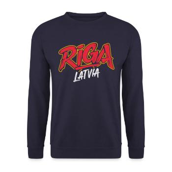 Souvenir de Riga Lettonie - Sweat-shirt Unisexe - marine - Devant - Alina (178cm) & Michal (187cm)