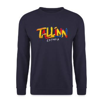 Tallinn Souvenir Estland Schriftzug - Unisex Pullover - Navy - Vorne - Alina (178cm) & Michal (187cm)