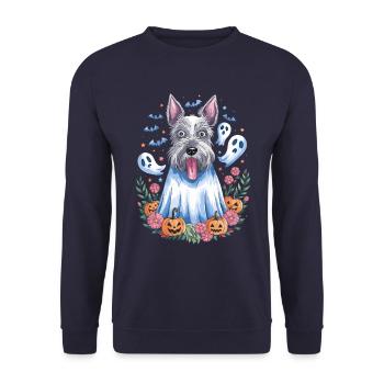 Cute Dog In Halloween Ghost Costume With - Unisex Sweatshirt - navy - Front - Alina (178cm) & Michal (187cm)
