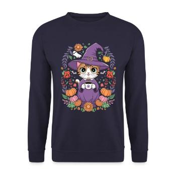 Sort d'Halloween de sorcière de chaton - Sweat-shirt Unisexe - marine - Devant - Alina (178cm) & Michal (187cm)