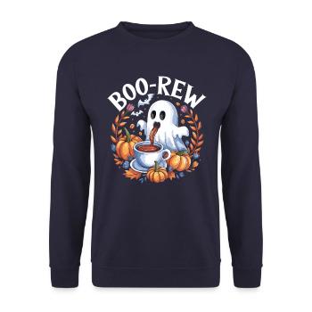 Halloween Boo-Rew Geist Mit Kaffee Und Kürbissen - Unisex Pullover - Navy - Vorne - Alina (178cm) & Michal (187cm)