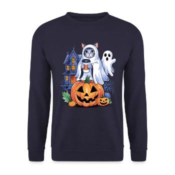 Chat d'Halloween avec citrouille et fantôme - Sweat-shirt Unisexe - marine - Devant - Alina (178cm) & Michal (187cm)