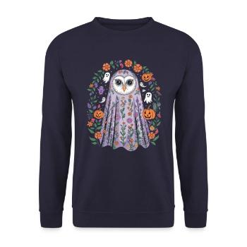Chouette d'Halloween avec des fleurs et des citrouilles - Sweat-shirt Unisexe - marine - Devant - Alina (178cm) & Michal (187cm)