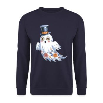 Fantôme d'Halloween avec chapeau haut de forme et motif floral - Sweat-shirt Unisexe - marine - Devant - Alina (178cm) & Michal (187cm)
