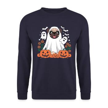Carlin de citrouilles fantômes de chien d'Halloween - Sweat-shirt Unisexe - marine - Devant - Alina (178cm) & Michal (187cm)