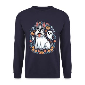 Cute dog in Halloween costume with pumpkins - Unisex Sweatshirt - navy - Front - Alina (178cm) & Michal (187cm)