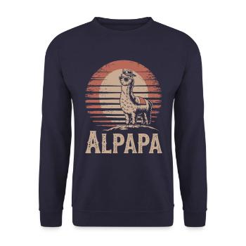 Papa Alpaga Dad dans un look rétro cool - Sweat-shirt Unisexe - marine - Devant - Alina (178cm) & Michal (187cm)