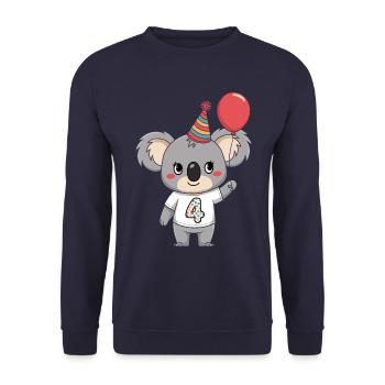 4ème anniversaire Koala avec ballon et chapeau de fête - Sweat-shirt Unisexe - marine - Devant - Alina (178cm) & Michal (187cm)
