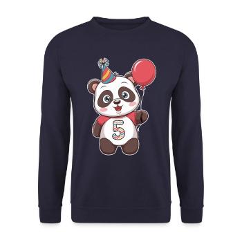 5th Birthday Panda with Balloon and Party Hat - Unisex Sweatshirt - navy - Front - Alina (178cm) & Michal (187cm)