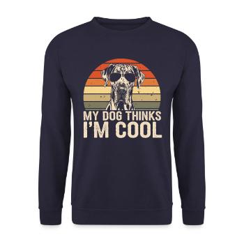 Deutsche Dogge Mein Hund Denkt Das Ich Cool Bin - Unisex Pullover - Navy - Vorne - Alina (178cm) & Michal (187cm)