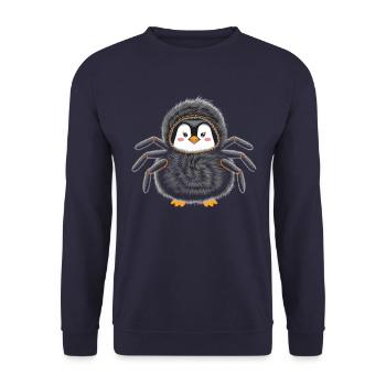 Pinguin Halloween Kostüm Lustige Spinne - Unisex Pullover - Navy - Vorne - Alina (178cm) & Michal (187cm)