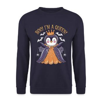 Pingouin Halloween Boo ! Je suis une reine - Sweat-shirt Unisexe - marine - Devant - Alina (178cm) & Michal (187cm)