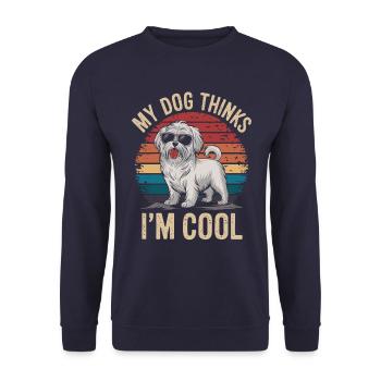 Maltese dog my dog thinks I'm cool - Unisex Sweatshirt - navy - Front - Alina (178cm) & Michal (187cm)