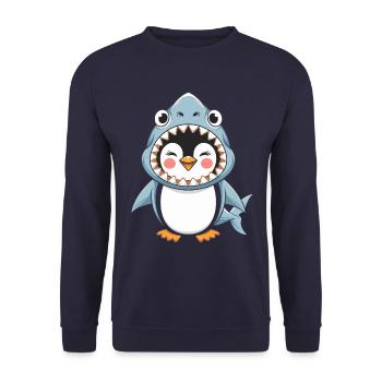 Penguin Halloween: Cute Penguin in Shark Costume - Unisex Sweatshirt - navy - Front - Alina (178cm) & Michal (187cm)