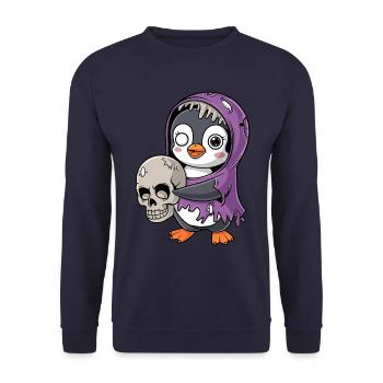 Pingouin Zombie Halloween avec Crâne - Sweat-shirt Unisexe - marine - Devant - Alina (178cm) & Michal (187cm)