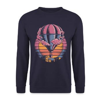Heiße Luftballon Retro Sonnenuntergang über Stadt - Unisex Pullover - Navy - Vorne - Alina (178cm) & Michal (187cm)