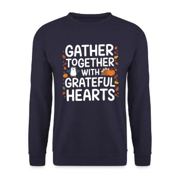 Penguin Thanksgiving: Together with grateful - Unisex Sweatshirt - navy - Front - Alina (178cm) & Michal (187cm)
