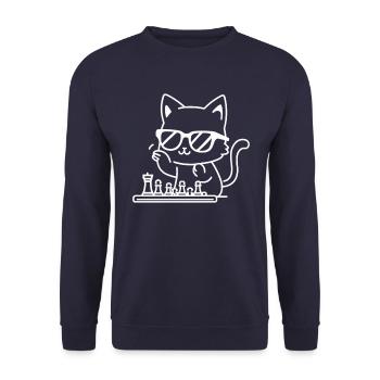 Cool cat in sunglasses playing chess - Unisex Sweatshirt - navy - Front - Alina (178cm) & Michal (187cm)