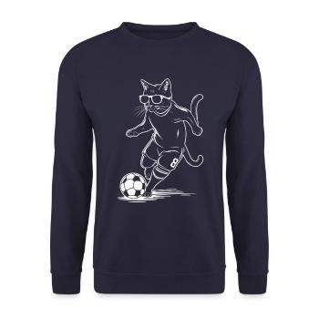 Chat avec des lunettes de soleil jouant au football - Sweat-shirt Unisexe - marine - Devant - Alina (178cm) & Michal (187cm)