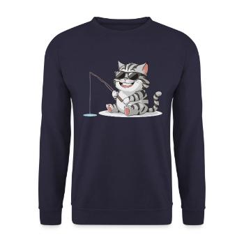 Cat fishing with sunglasses - Unisex Sweatshirt - navy - Front - Alina (178cm) & Michal (187cm)