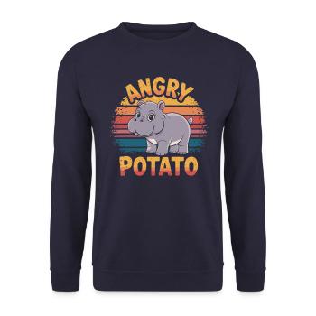Moo Deng Funny Hippopotamus Angry Potato - Unisex Sweatshirt - navy - Front - Alina (178cm) & Michal (187cm)