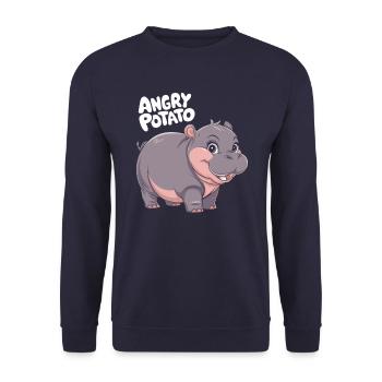 Moo Deng Angry Potato Hippo Illustration - Unisex Sweatshirt - navy - Front - Alina (178cm) & Michal (187cm)
