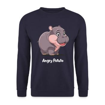 Moo Deng Angry Potato Hippo - Unisex Pullover - Navy - Vorne - Alina (178cm) & Michal (187cm)