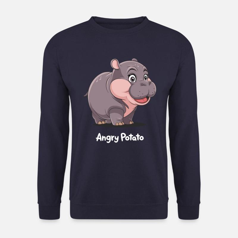 Moo Deng Angry Potato Hippo - Unisex Pullover - Navy