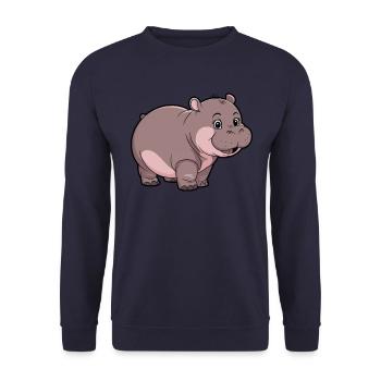 Entzückender Moo Deng Hippo mit Lächeln - Unisex Pullover - Navy - Vorne - Alina (178cm) & Michal (187cm)